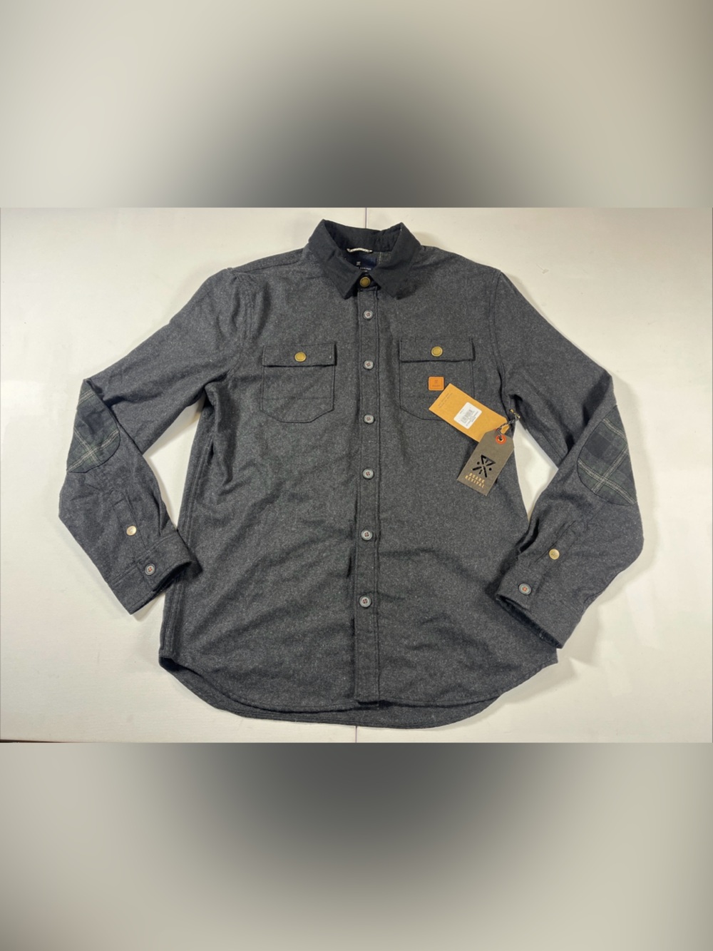 Roark Nordsman Flannel Shirt Mens Large Charcoal Black Gray Long Sleeve NWT